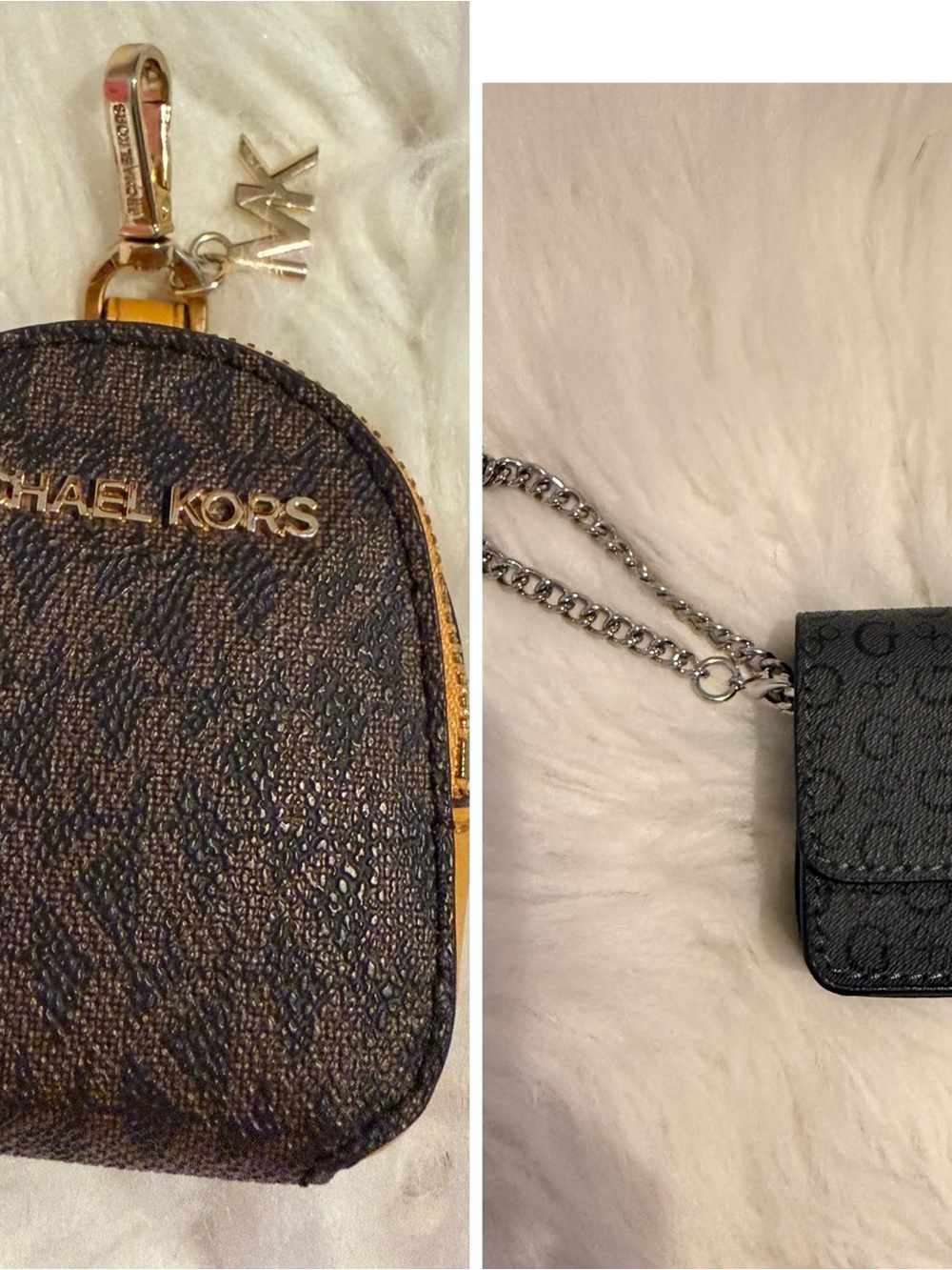 Michael Kors and Guess Black Logo Mini Crossbody Coin Pouch with Gold Hardware